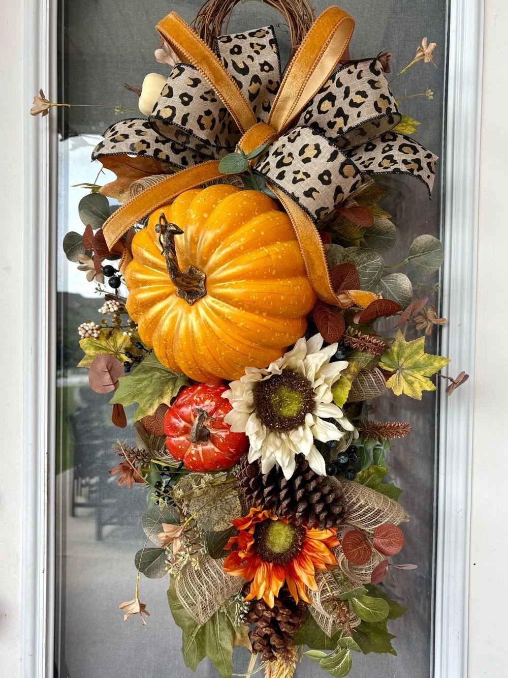 Autumn Harvest Pumpkin Floral Door Swag - Orange